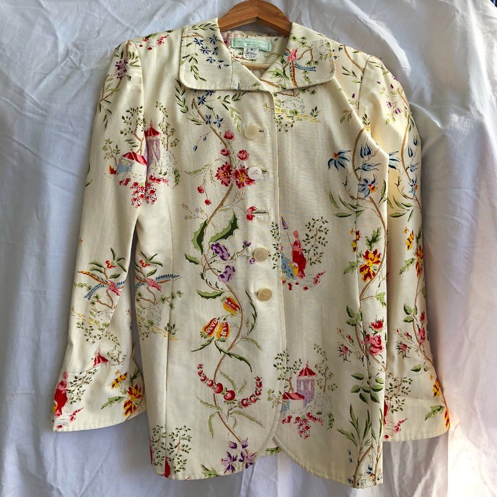 Alease Fisher Silk Print Blazer & Skirt